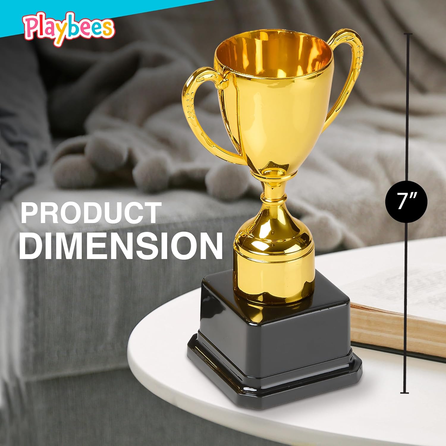 Fun Gold Plastic Trophies - 3 Pack - 7 Inch - Award Trophy Cup Set