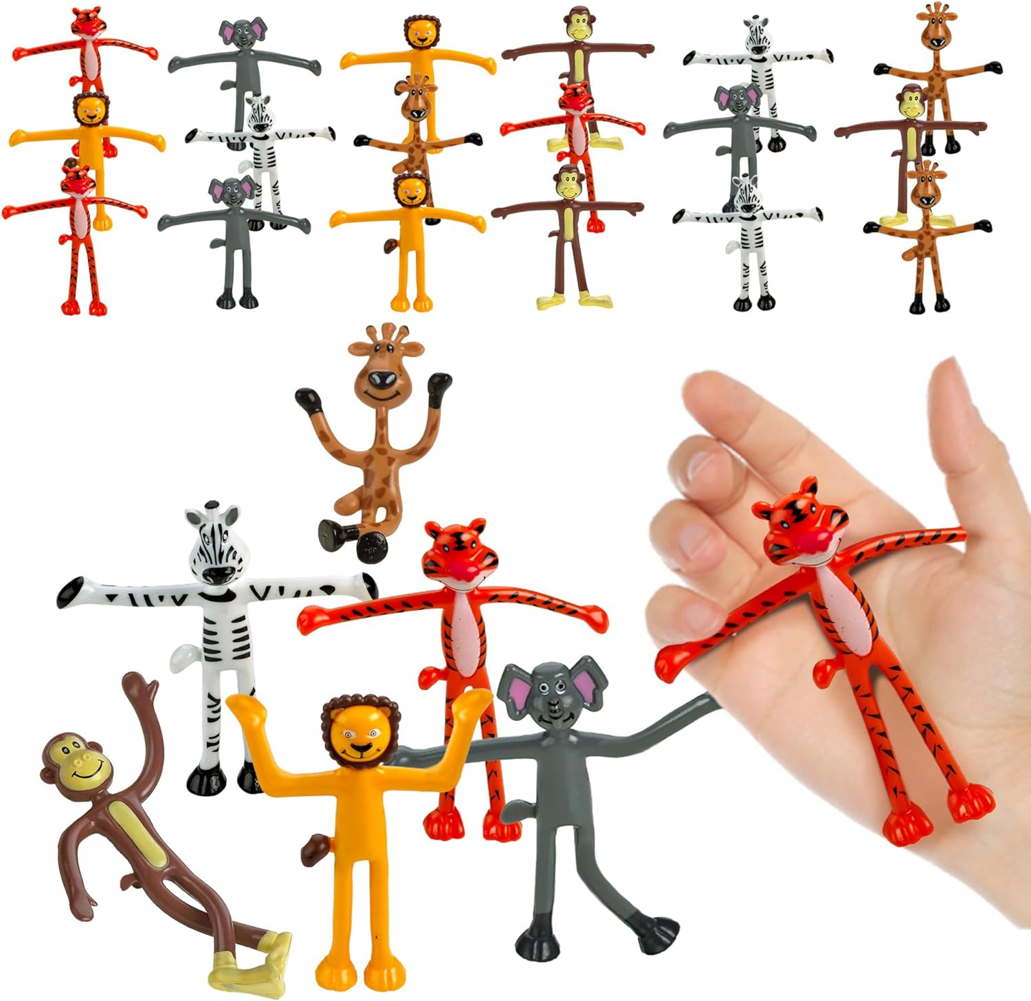Bendable Zoo Animal Toys - 24 Pack - Durable Plastic Jungle Animals Figures - Engaging & Bendable Toys