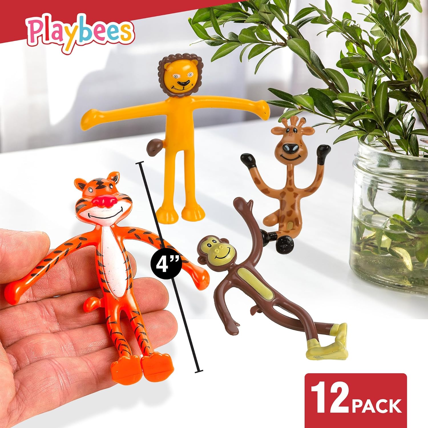 Bendable Zoo Animal Toys - 12 Pack - Durable Plastic Jungle Animals Figures