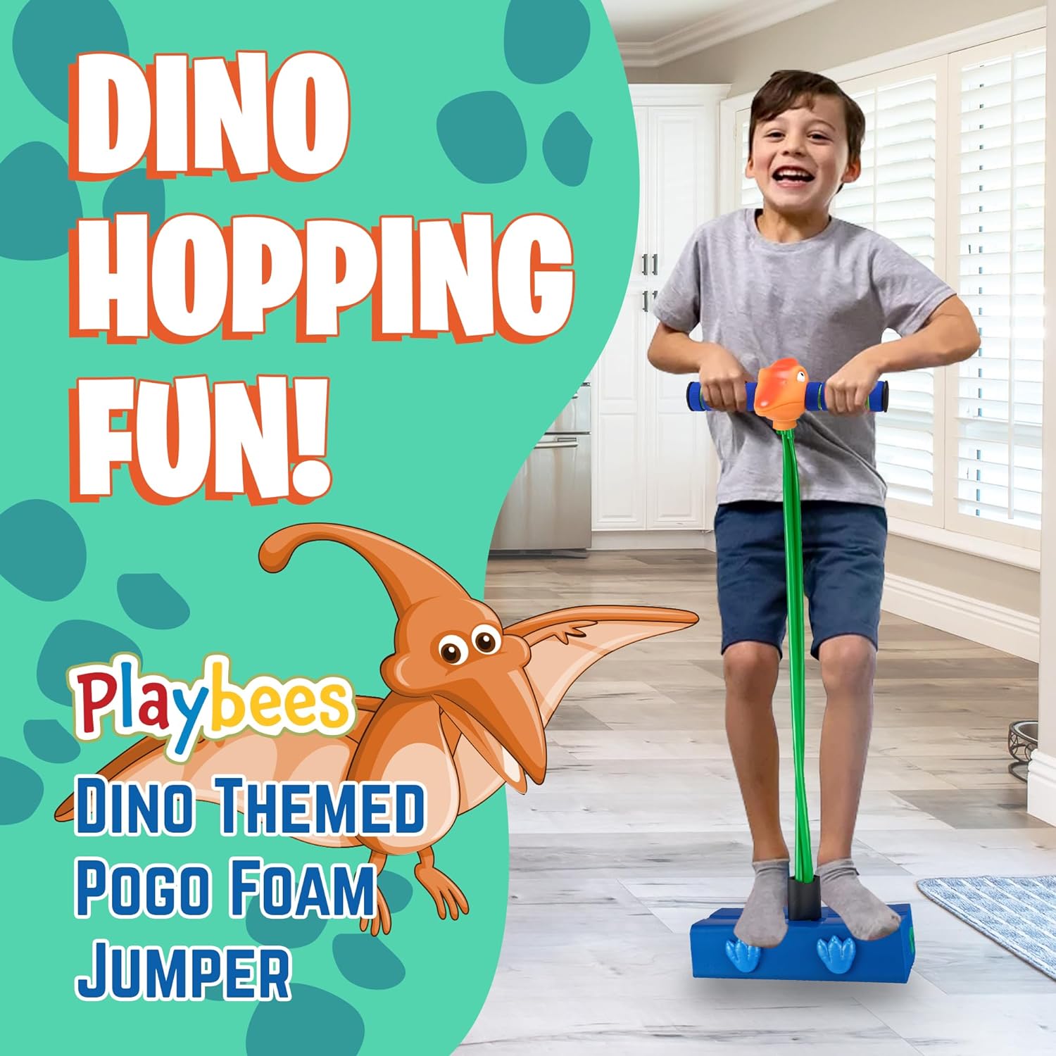 Terradactyl Foam Pogo Stick - Jumper for Kids 3-7 Years, Dinosaur Themed Bungee Pogo Stick