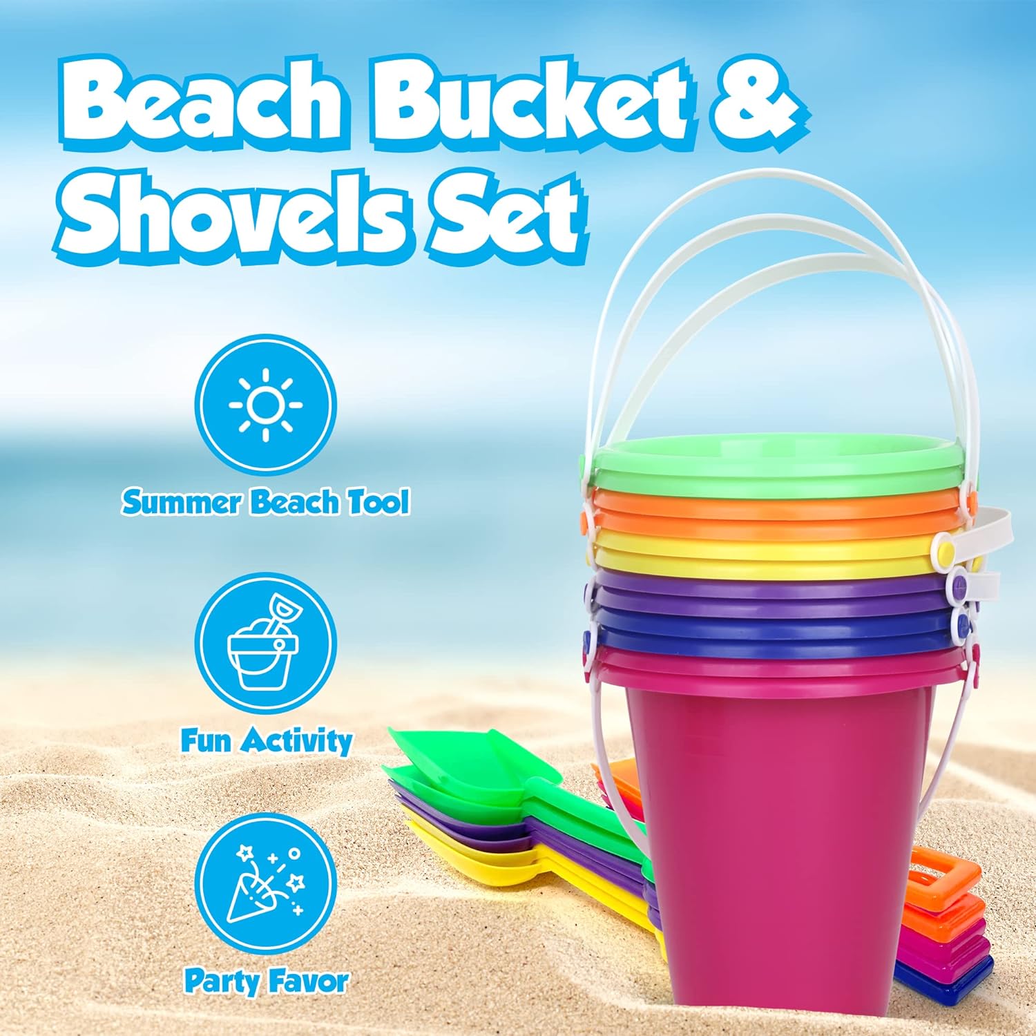 Beach Sand Toy Set - 12 Sets of Buckets and Shovels - 4.25 Inches - Sand Castle Beach Mold Pails