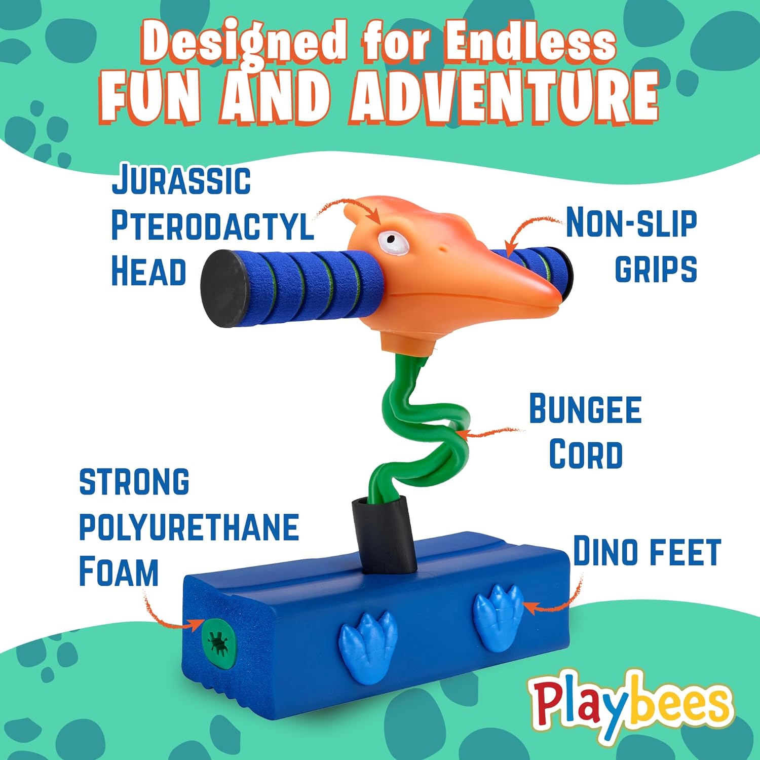 Terradactyl Foam Pogo Stick - Jumper for Kids 3-7 Years, Dinosaur Themed Bungee Pogo Stick