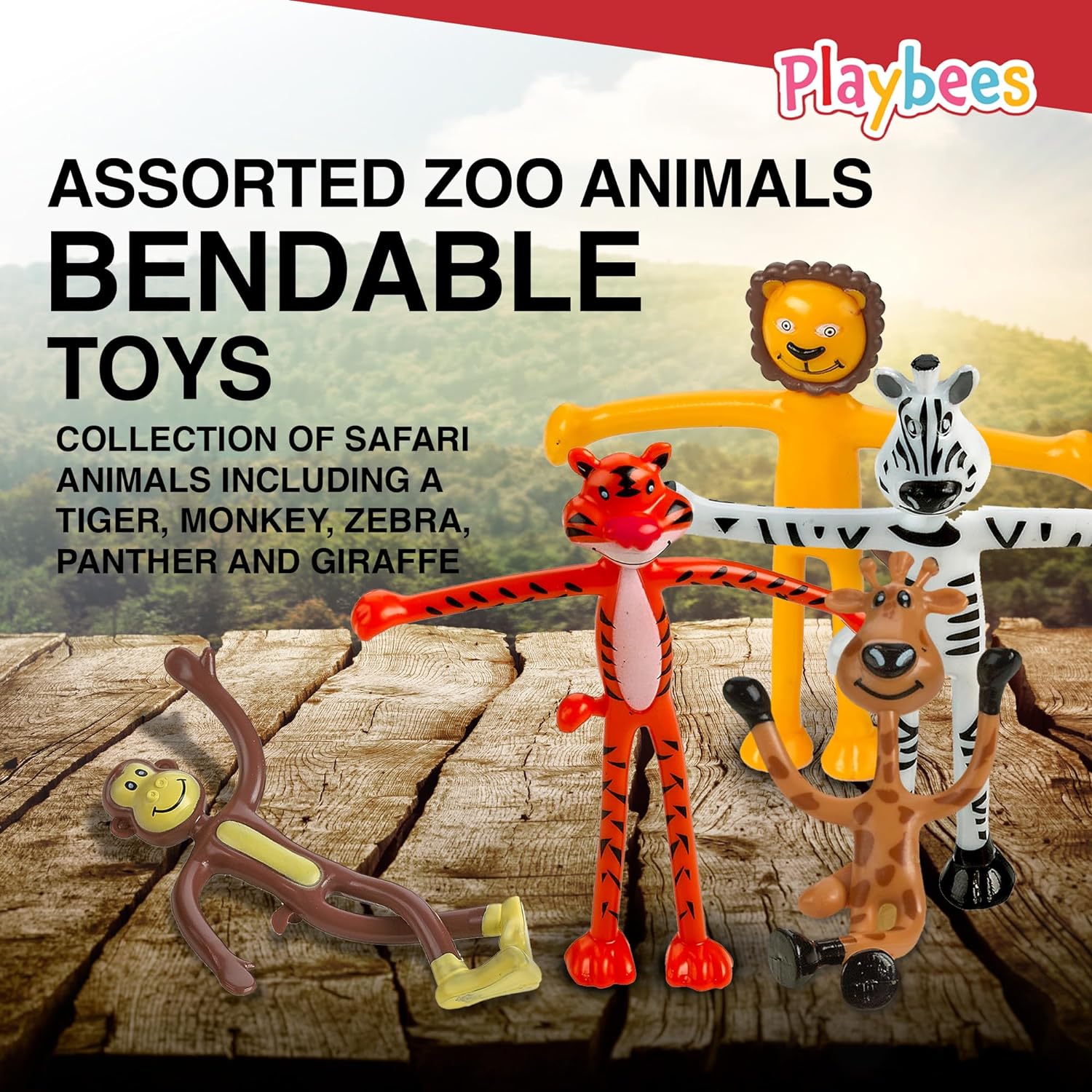 Bendable Zoo Animal Toys - 12 Pack - Durable Plastic Jungle Animals Figures