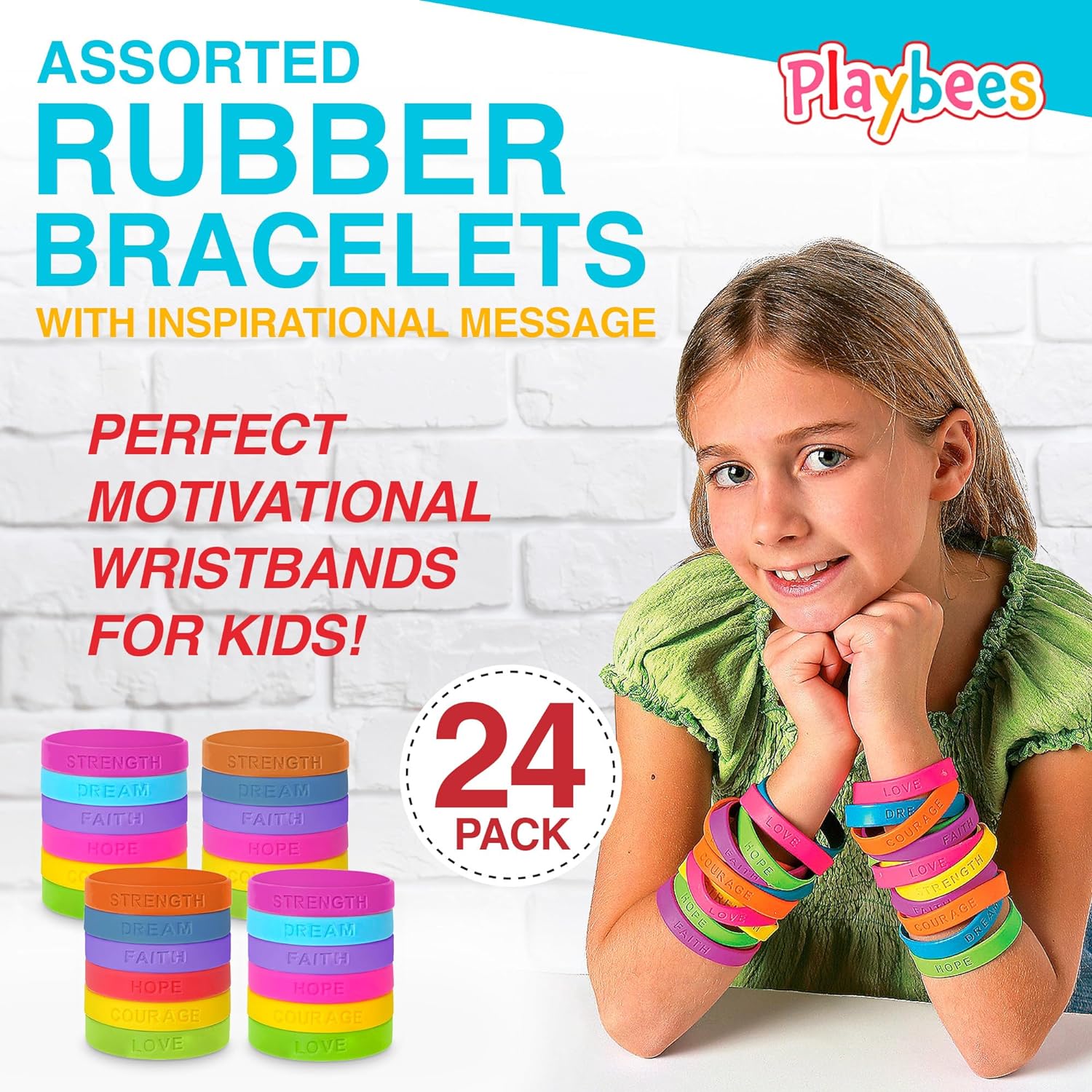 Rubber Bracelets with Sayings - 24 Pack - Assorted Colors - Motivational Wristbands - Inspirational Messages