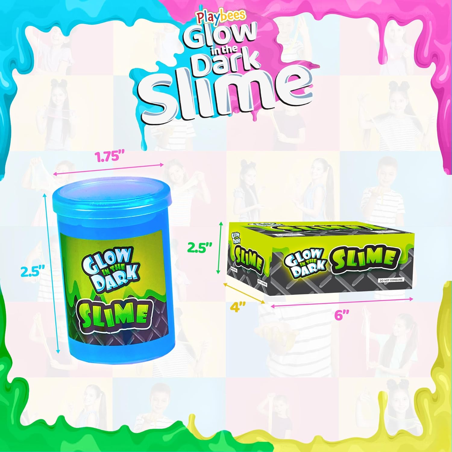 Glow in The Dark Slime - 6 Pack - Neon Blue, Green, Pink, Yellow Colors - Glowing Slime Kit