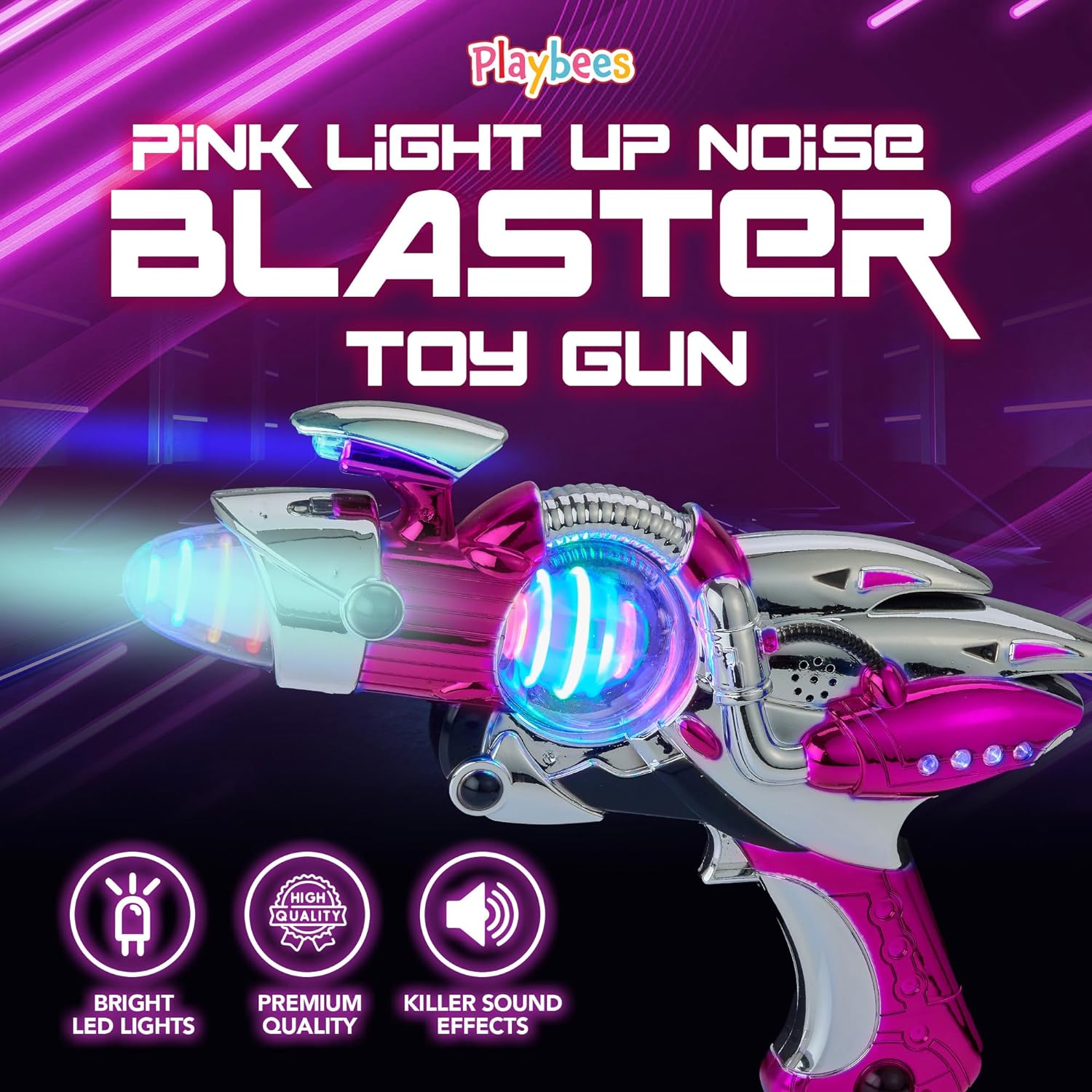Light-Up Noise Blaster - Pink - 11.5 Inches - Super Spinning Space Sound Effects