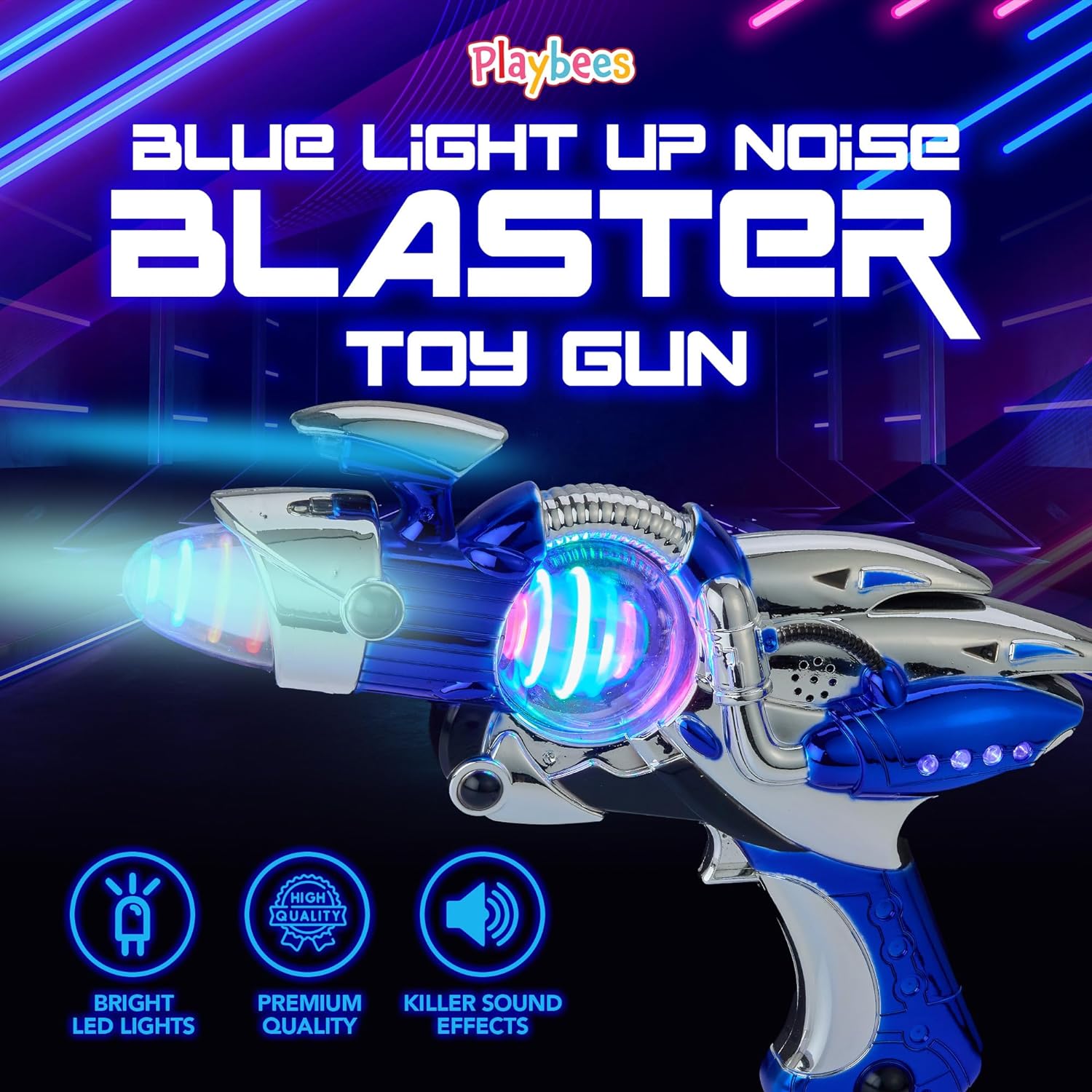 Light-Up Noise Blaster - Blue - 11.5 Inches - Super Spinning Space Sound Effects