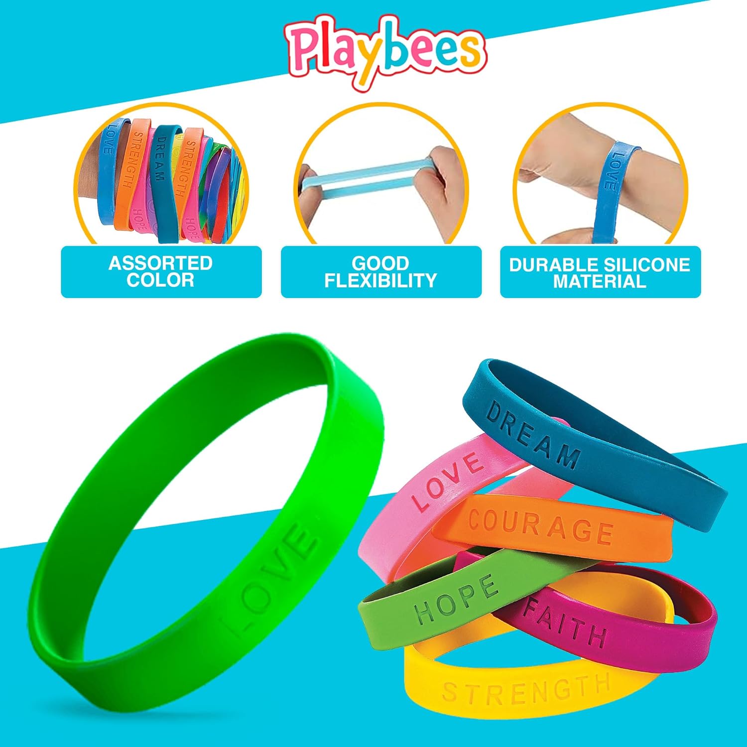 Rubber Bracelets with Sayings - 24 Pack - Assorted Colors - Motivational Wristbands - Inspirational Messages