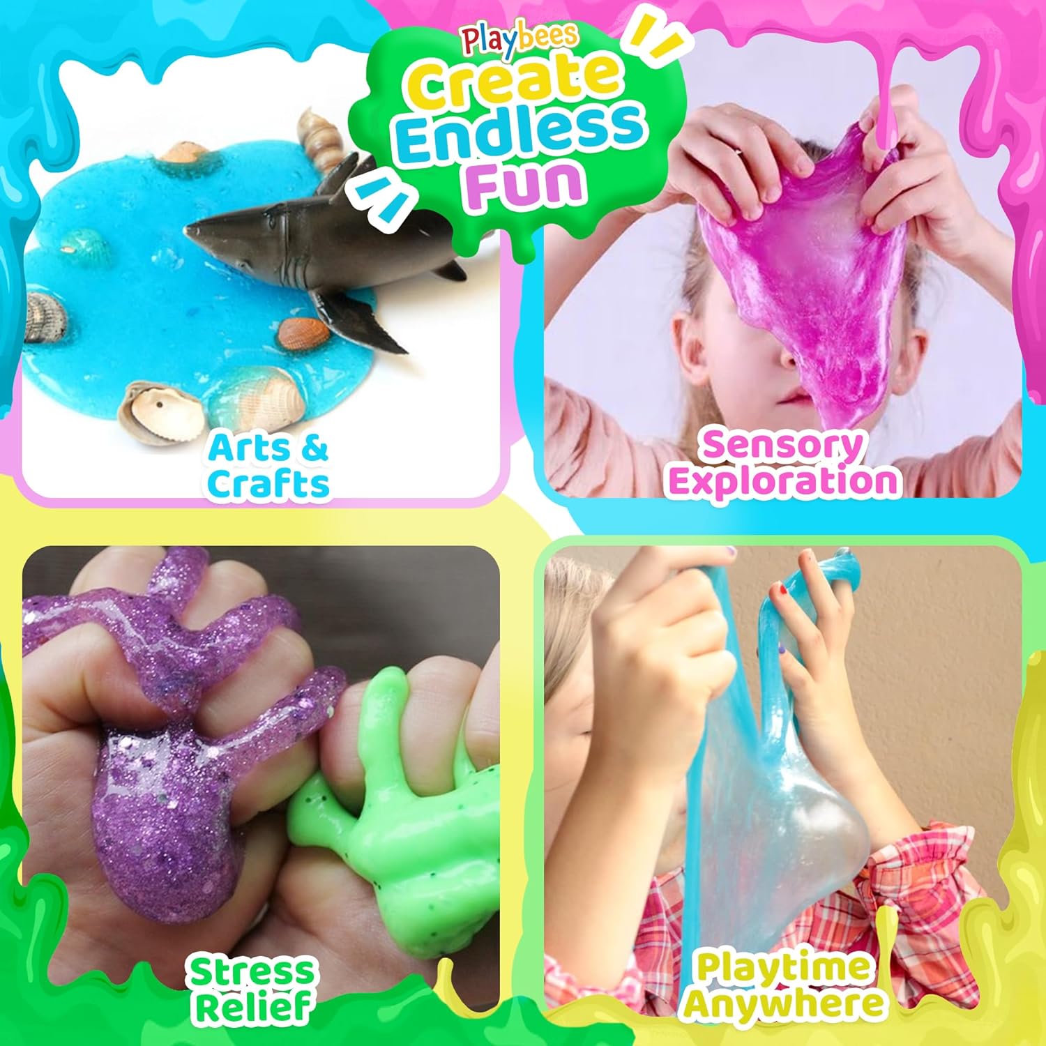 Glow in The Dark Slime - 6 Pack - Neon Blue, Green, Pink, Yellow Colors - Glowing Slime Kit