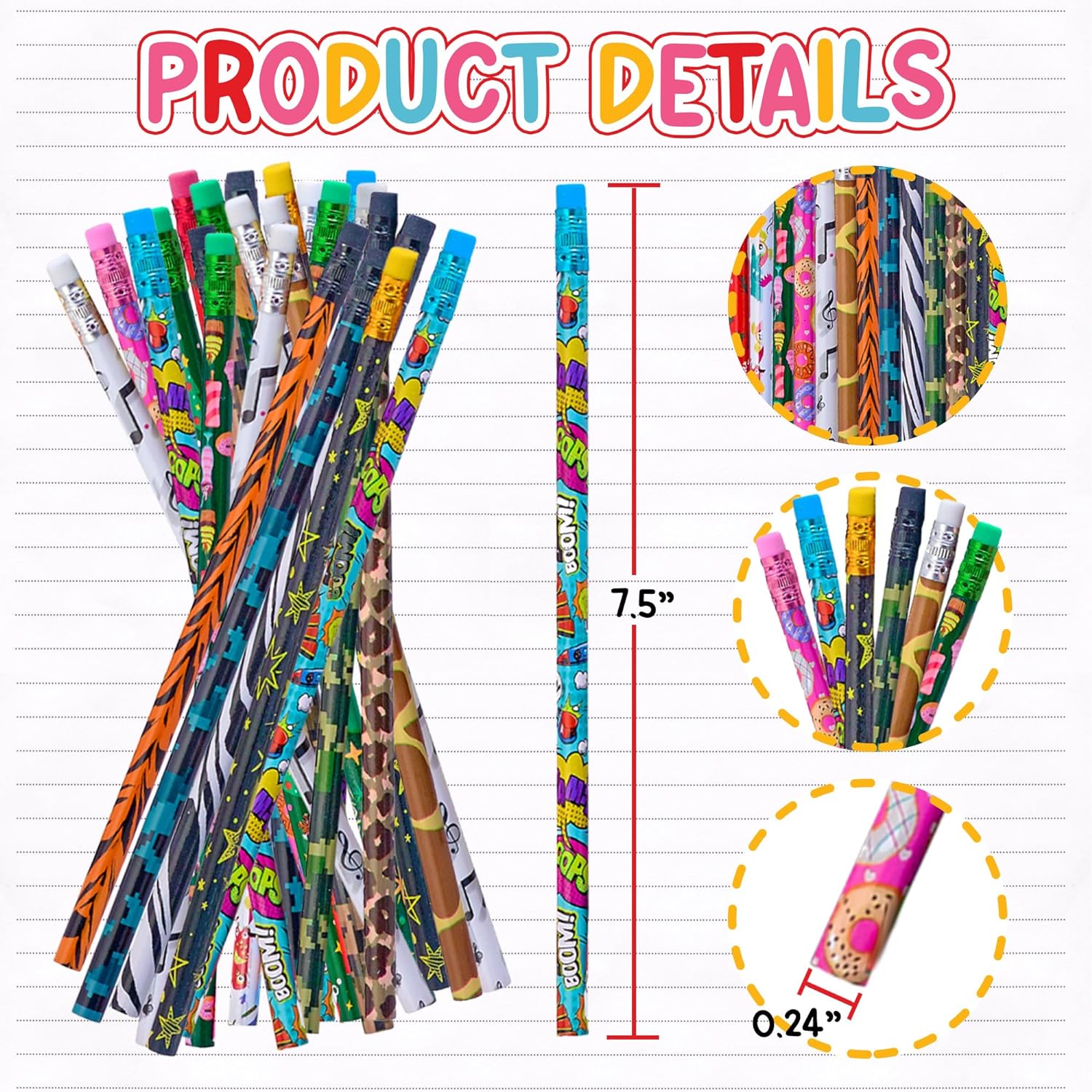 Pencil Assortment 144PC - Assorted Colorful Pencils - Classroom Pencils w/Durable Erasers