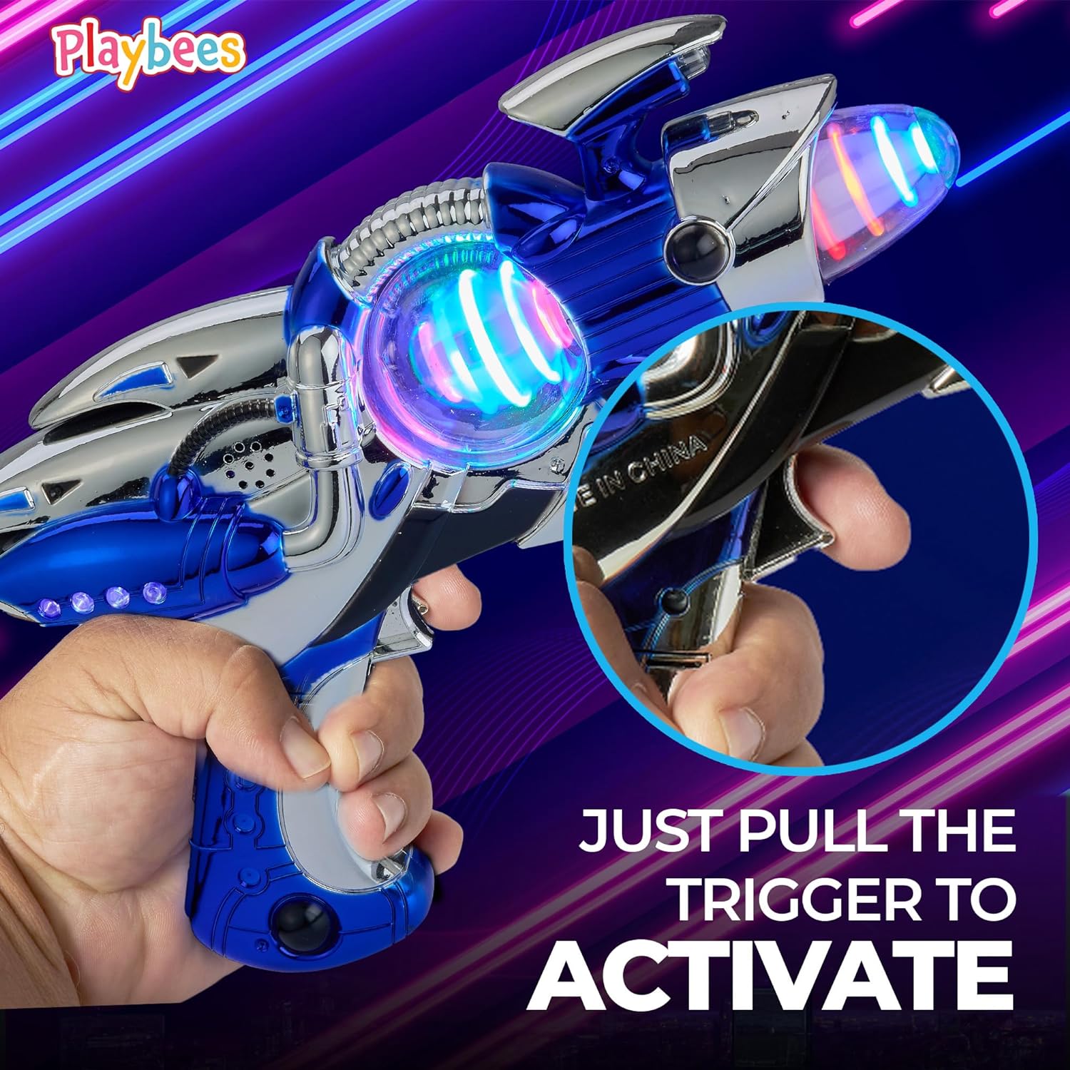 Light-Up Noise Blaster - Blue - 11.5 Inches - Super Spinning Space Sound Effects