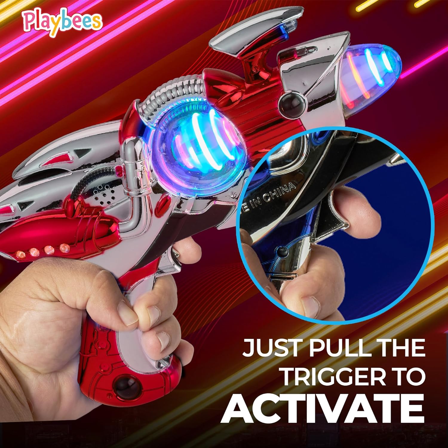 Light-Up Noise Blaster - Red - 11.5 Inches - Super Spinning Space Sound Effects