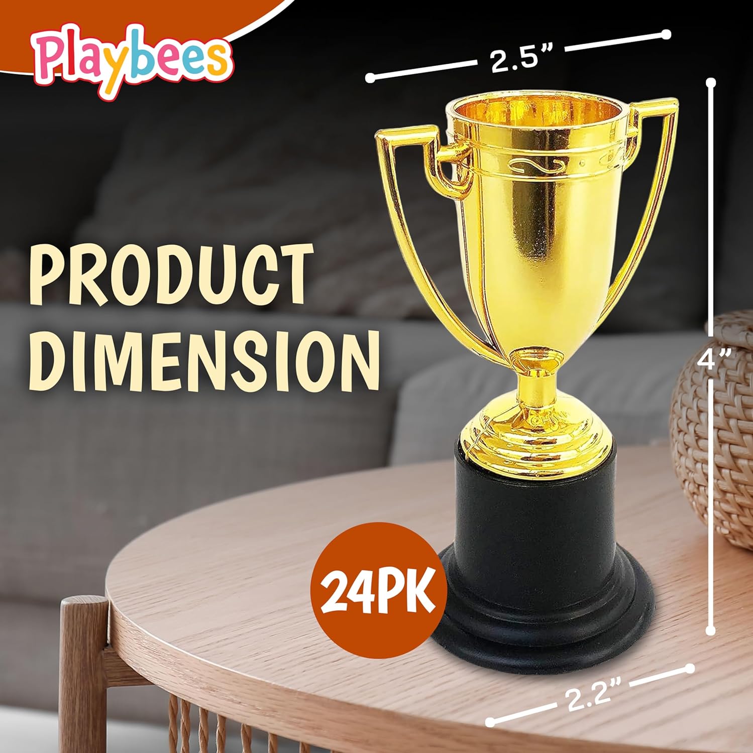 Plastic Golden Cup Trophy for Kids - 24 Pack - 4 Inch Achievement Prize Awards