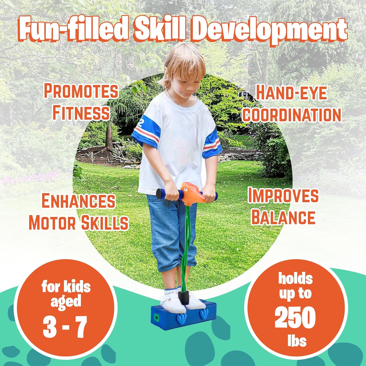 Terradactyl Foam Pogo Stick - Jumper for Kids 3-7 Years, Dinosaur Themed Bungee Pogo Stick