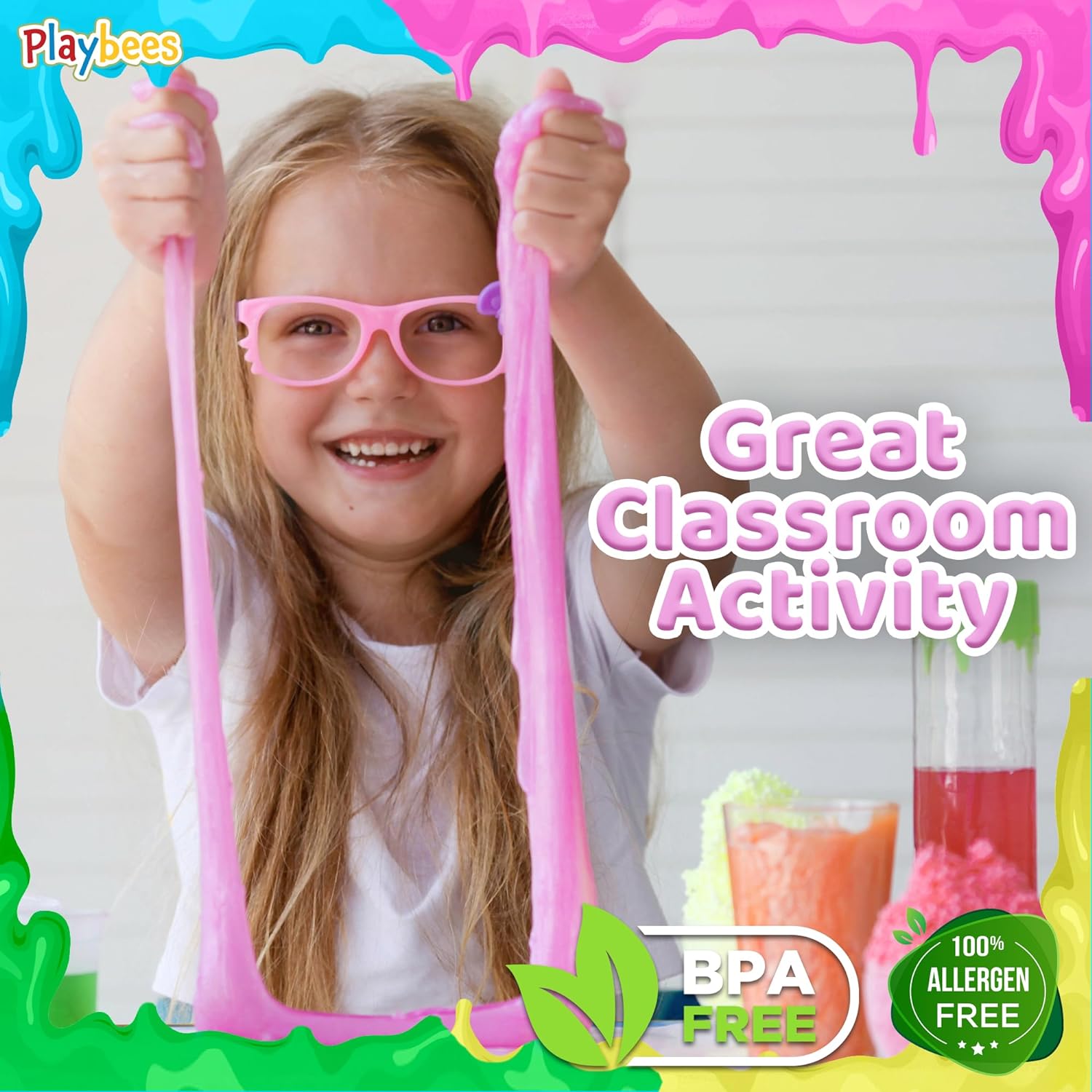 Glow in The Dark Slime - 6 Pack - Neon Blue, Green, Pink, Yellow Colors - Glowing Slime Kit