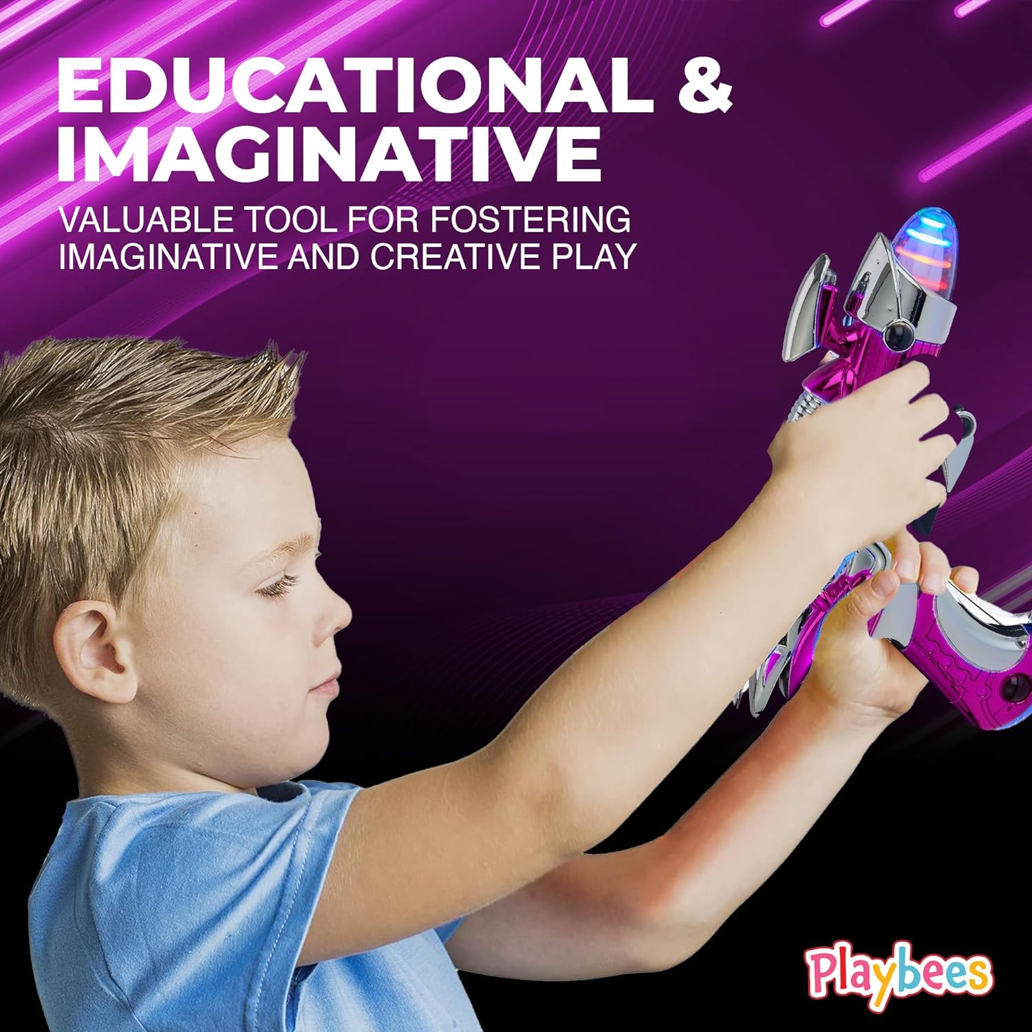 Light-Up Noise Blaster - Pink - 11.5 Inches - Super Spinning Space Sound Effects