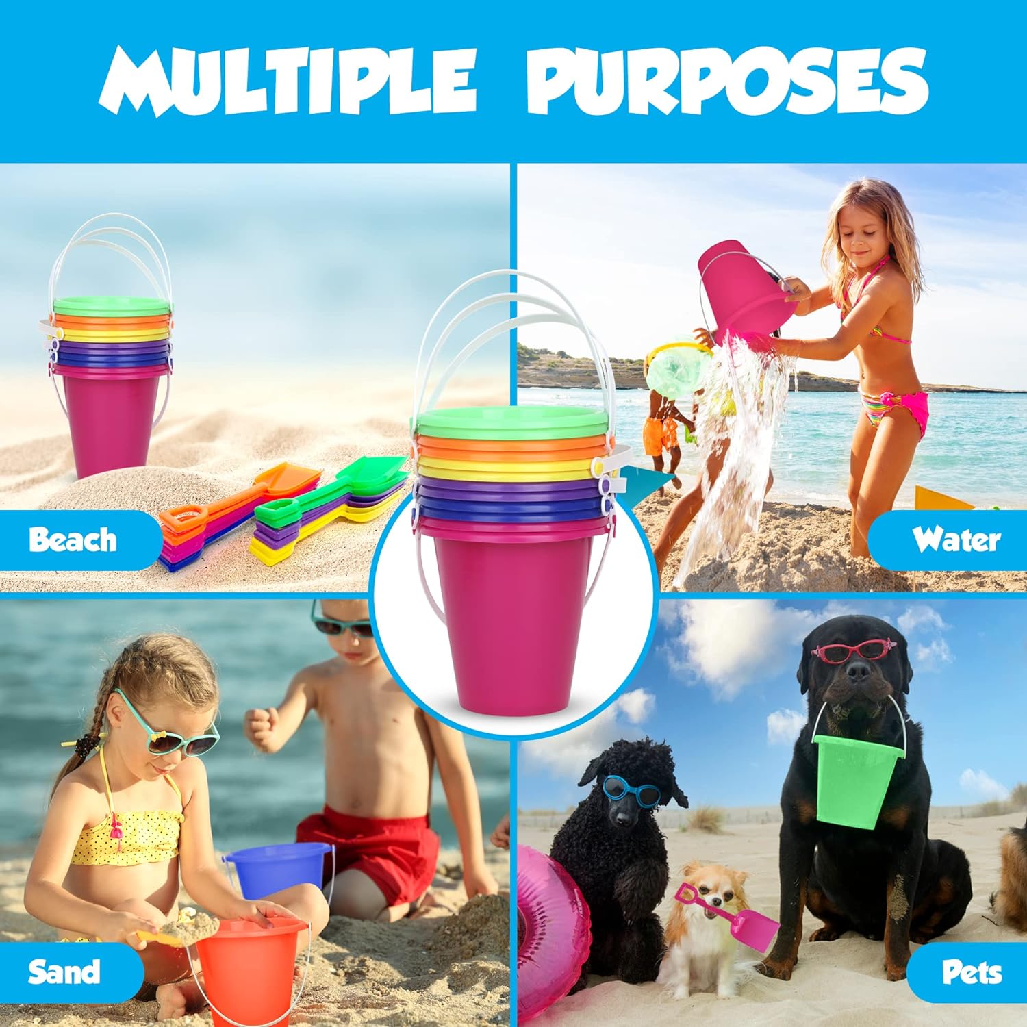 Beach Sand Toy Set - 12 Sets of Buckets and Shovels - 4.25 Inches - Sand Castle Beach Mold Pails