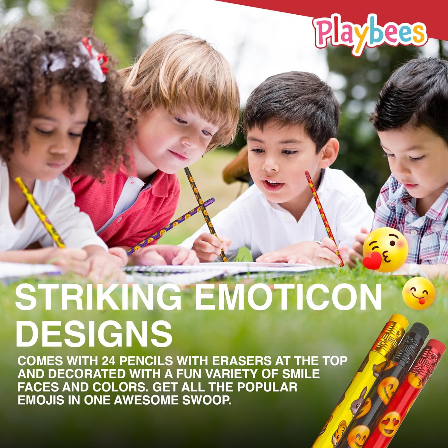 Emoticon Pencils - 72 Pack - Fun & Vibrant Writing Tools with Erasers - Assorted Emote Designs