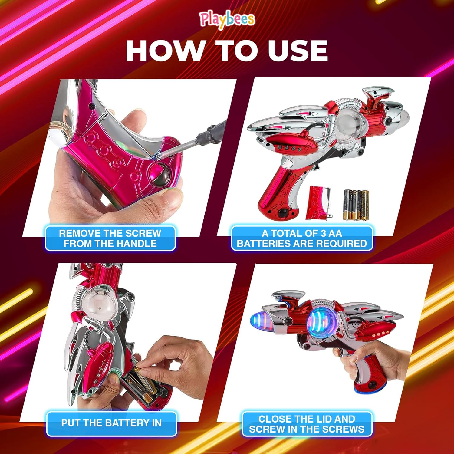 Light-Up Noise Blaster - Red - 11.5 Inches - Super Spinning Space Sound Effects
