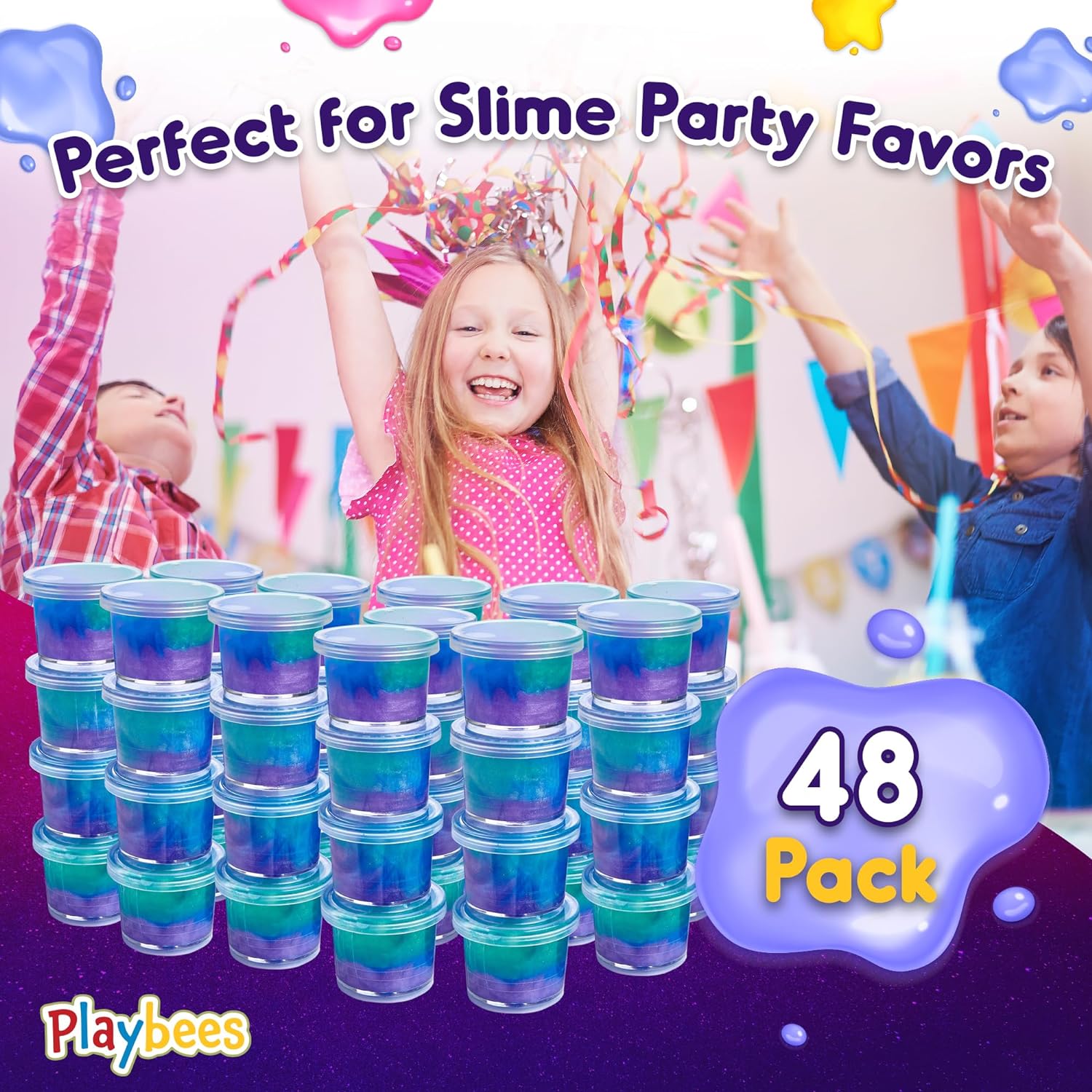 Mini Galaxy Slime - 48 Pack - Marbled Unicorn Slime Party Favors - Rainbow Colors, Ages 3+