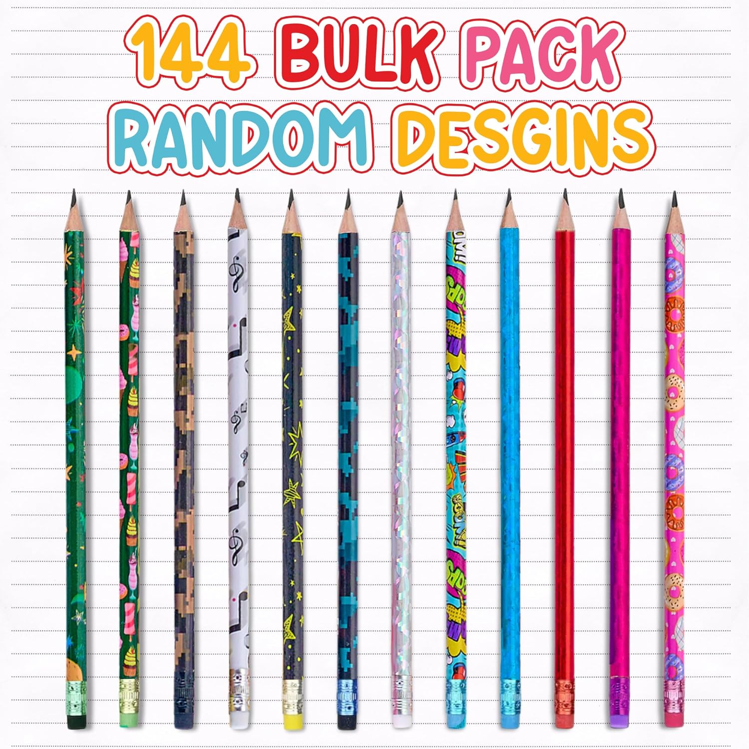 Pencil Assortment 144PC - Assorted Colorful Pencils - Classroom Pencils w/Durable Erasers