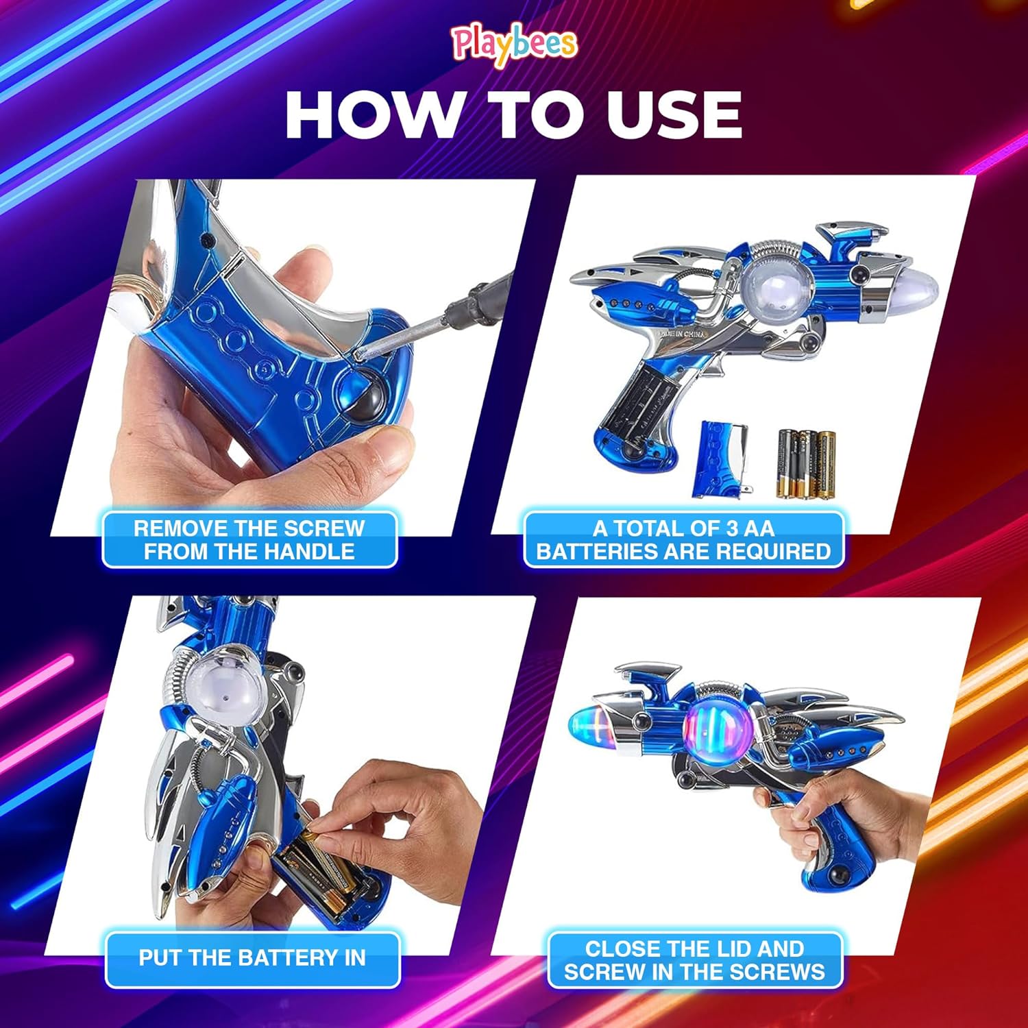 Light-Up Noise Blaster - Red & Blue 2 Pack - 11.5 Inches - Super Spinning Space Sound Effects