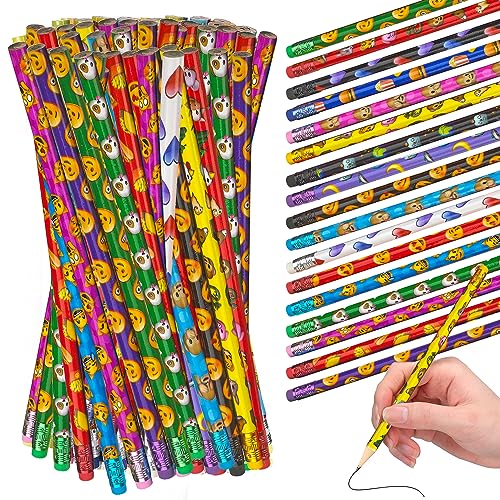Emoticon Pencils - 144 Pack - Fun & Vibrant Writing Tools with Erasers - Assorted Emoticon Designs