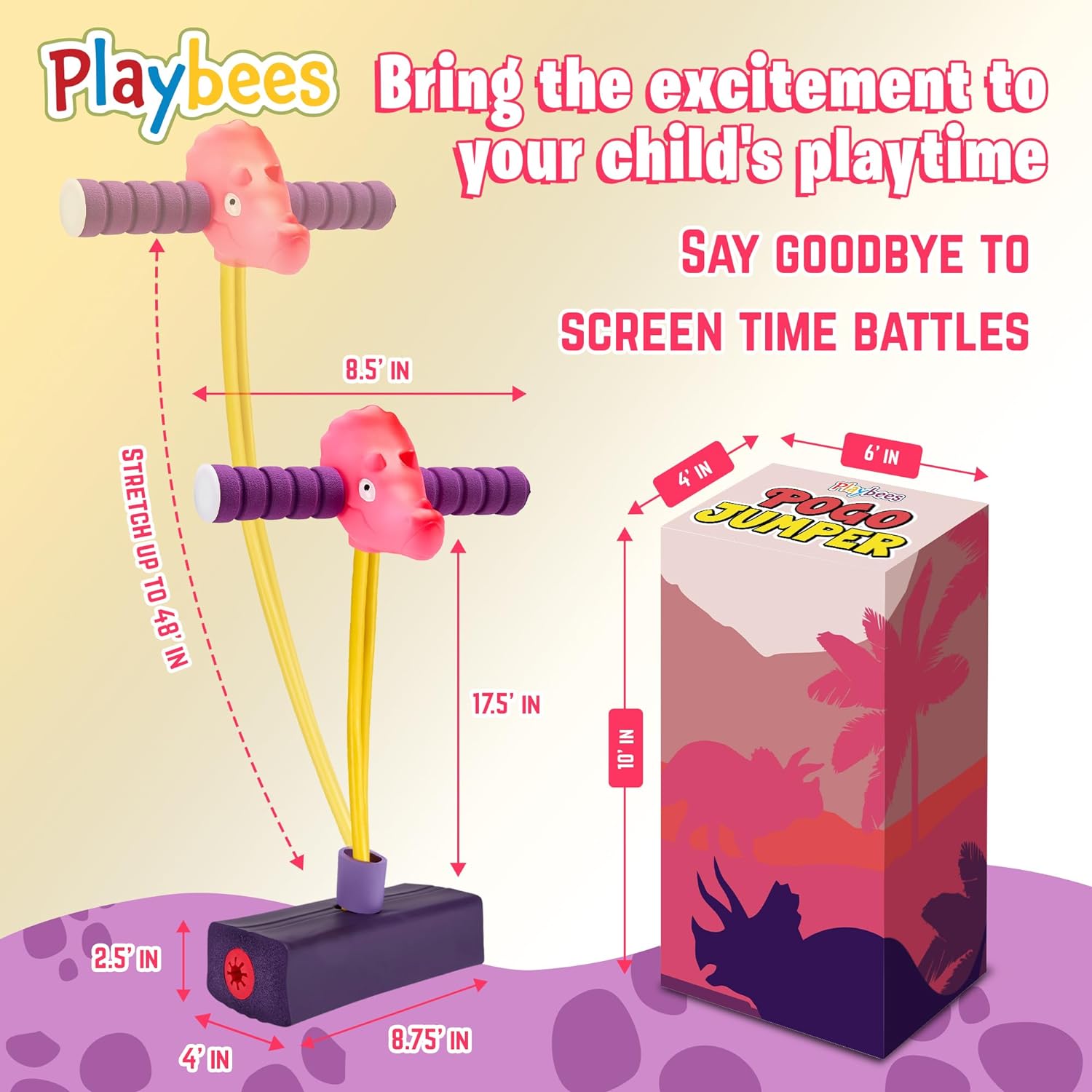 Triceratops Foam Pogo Stick - Jumper for Kids 3-7 Years, Dinosaur Themed Bungee Pogo Stick
