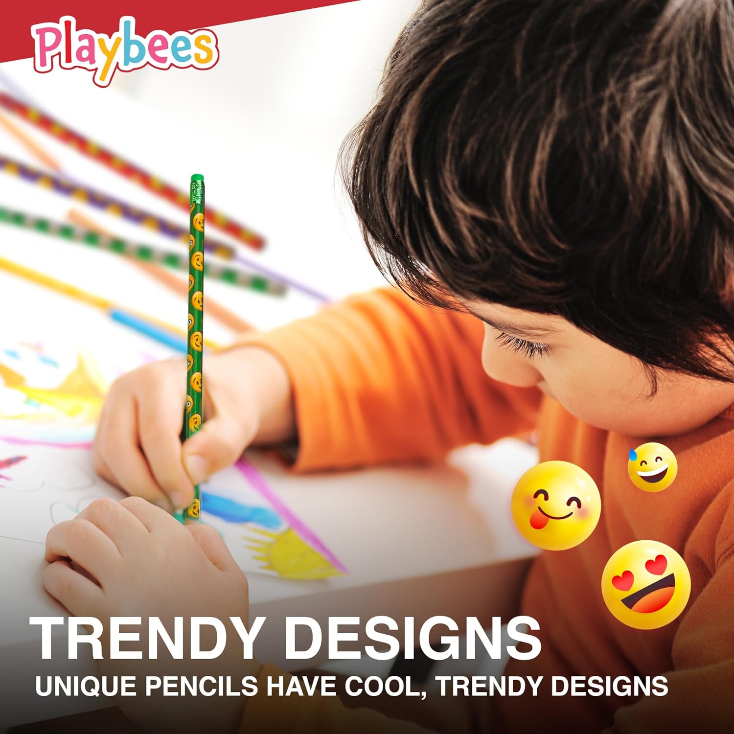 Emoticon Pencils - 72 Pack - Fun & Vibrant Writing Tools with Erasers - Assorted Emote Designs