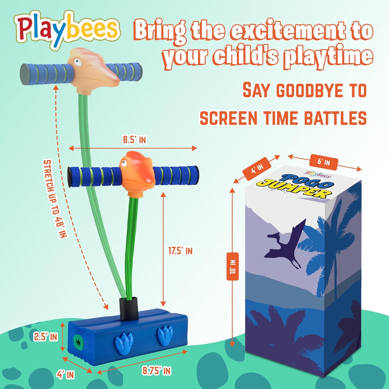 Terradactyl Foam Pogo Stick - Jumper for Kids 3-7 Years, Dinosaur Themed Bungee Pogo Stick