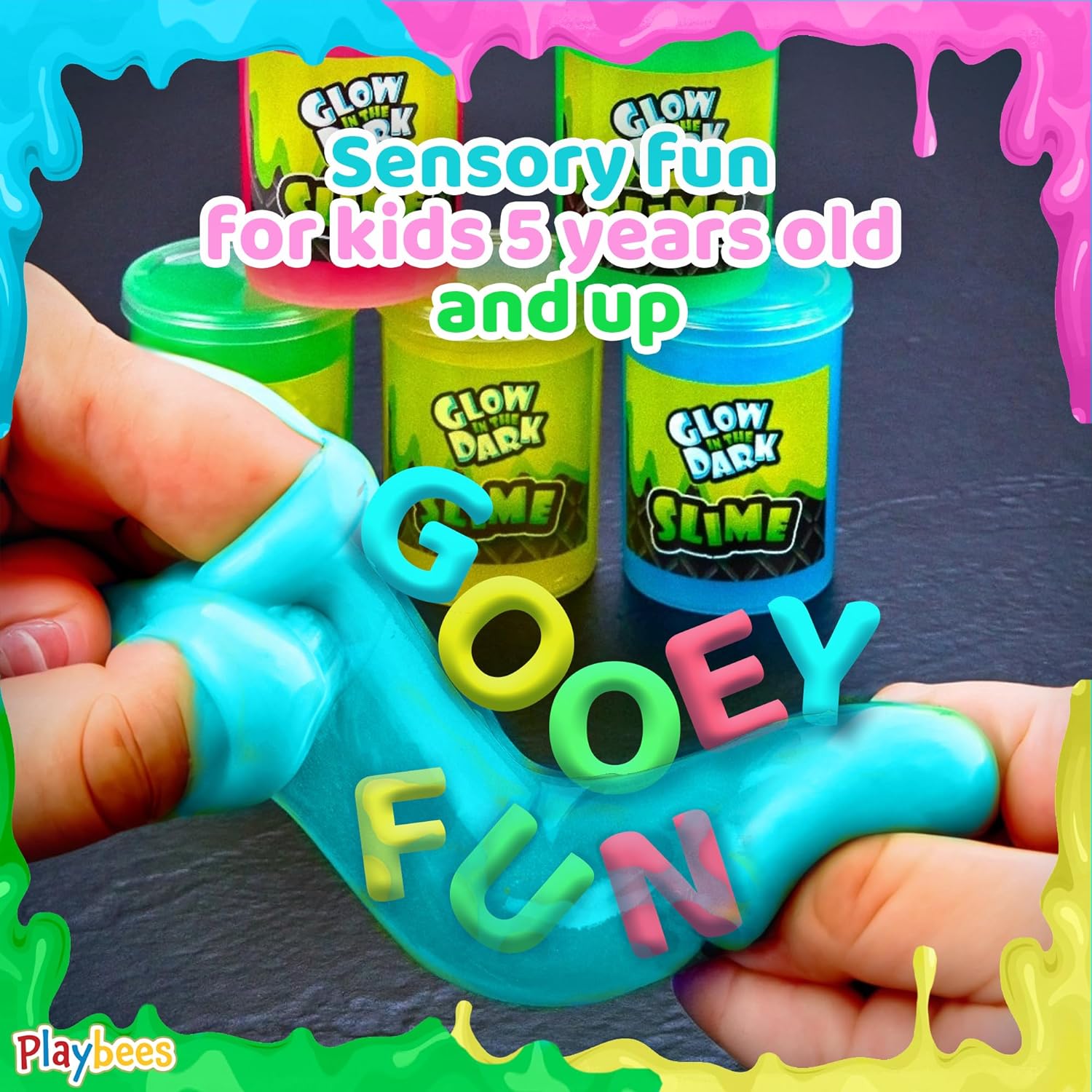 Glow in The Dark Slime - 6 Pack - Neon Blue, Green, Pink, Yellow Colors - Glowing Slime Kit
