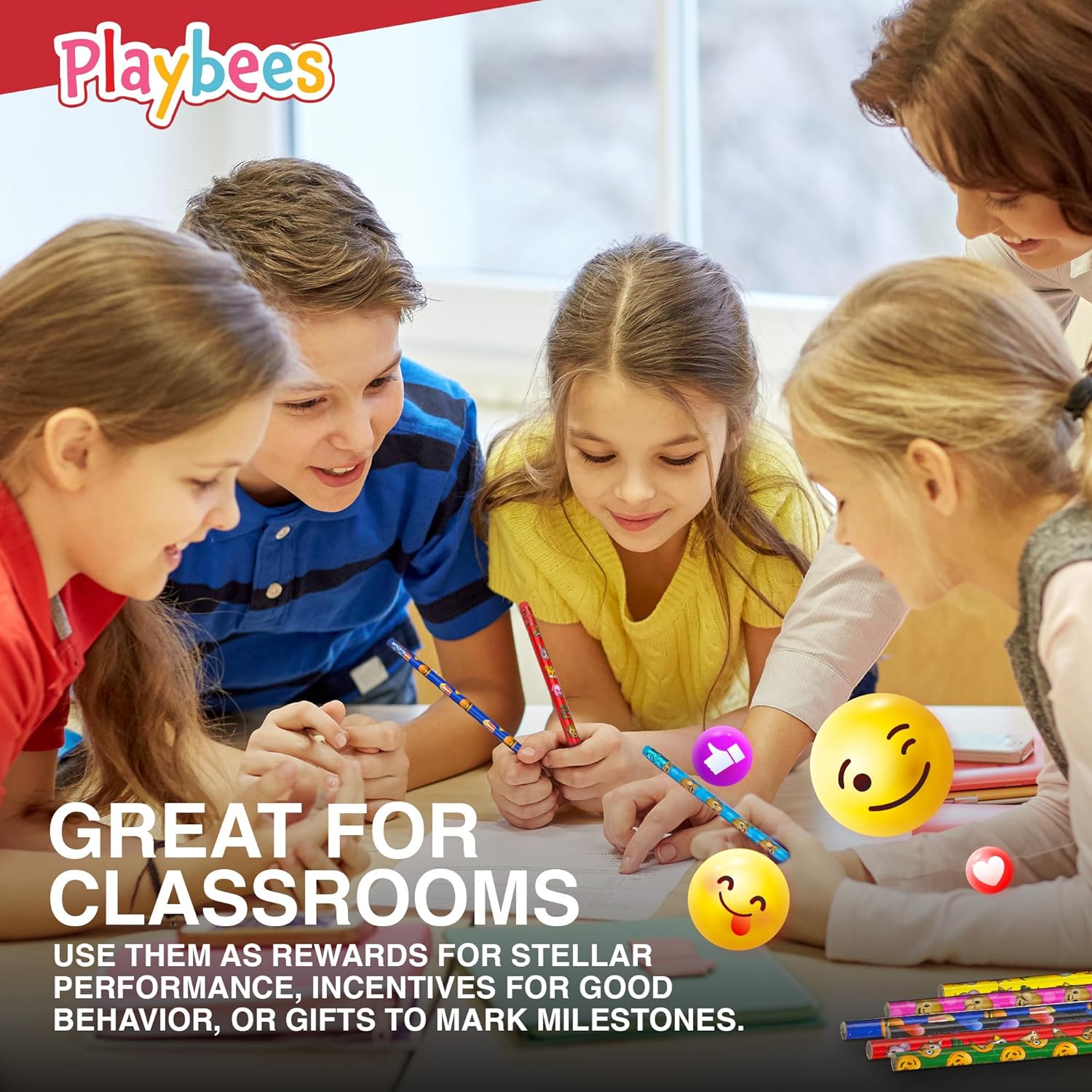 Emoticon Pencils - 144 Pack - Fun & Vibrant Writing Tools with Erasers - Assorted Emoticon Designs