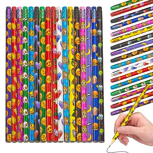 Emoticon Pencils - 36 Pack - Fun & Vibrant Writing Tools with Erasers - Assorted Emote Designs