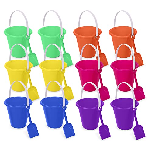 Beach Sand Toy Set - 12 Sets of Buckets and Shovels - 4.25 Inches - Sand Castle Beach Mold Pails