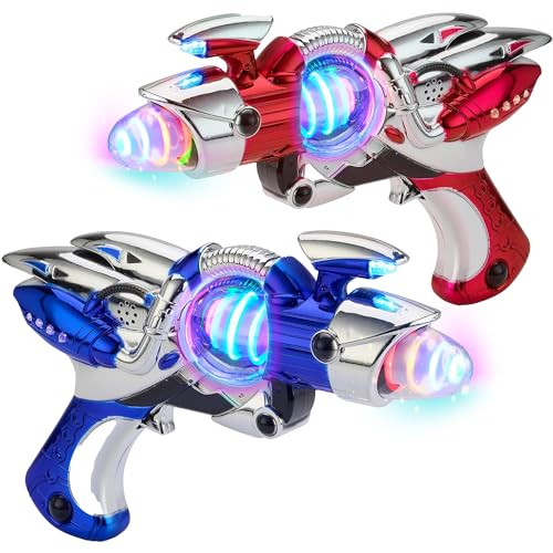 Light-Up Noise Blaster - Red & Blue 2 Pack - 11.5 Inches - Super Spinning Space Sound Effects