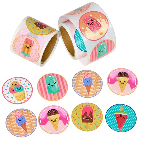 Ice Cream Parlor Stickers for Kids - 200 Pack of Sweets Themed Designs
