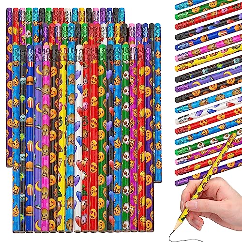 Emoticon Pencils - 72 Pack - Fun & Vibrant Writing Tools with Erasers - Assorted Emote Designs