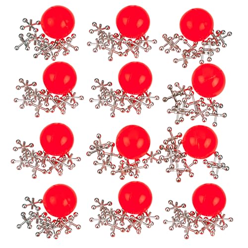 Metal Jacks Game Set - 12 Sets with Metallic Jacks and Bouncy Ball