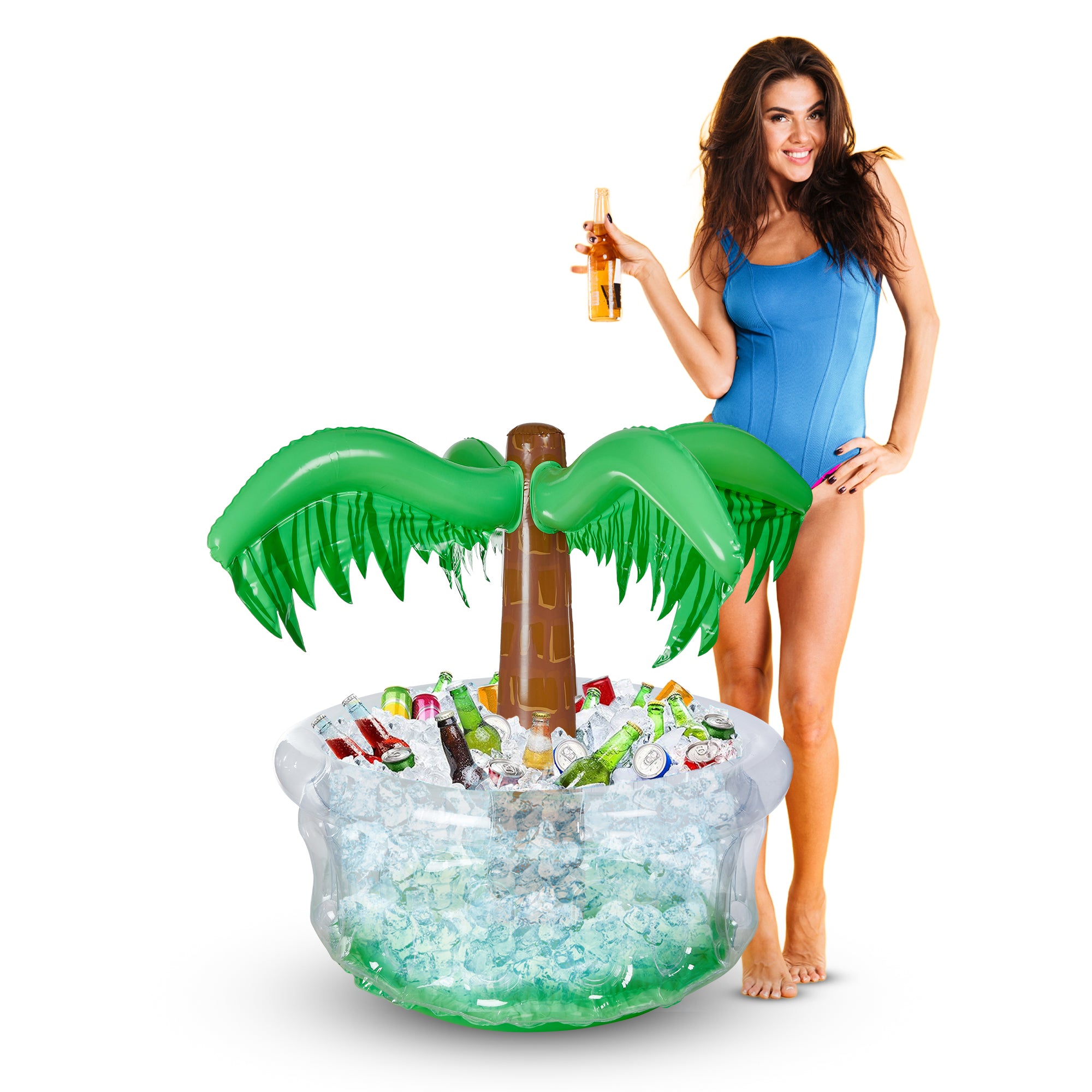Inflatable Palm Tree Cooler 28" - Blow Up Palm Tree Party Cooler, Luau Hawaiian Beach Theme, Summer Swimming Pool Outdoor Party Decorations