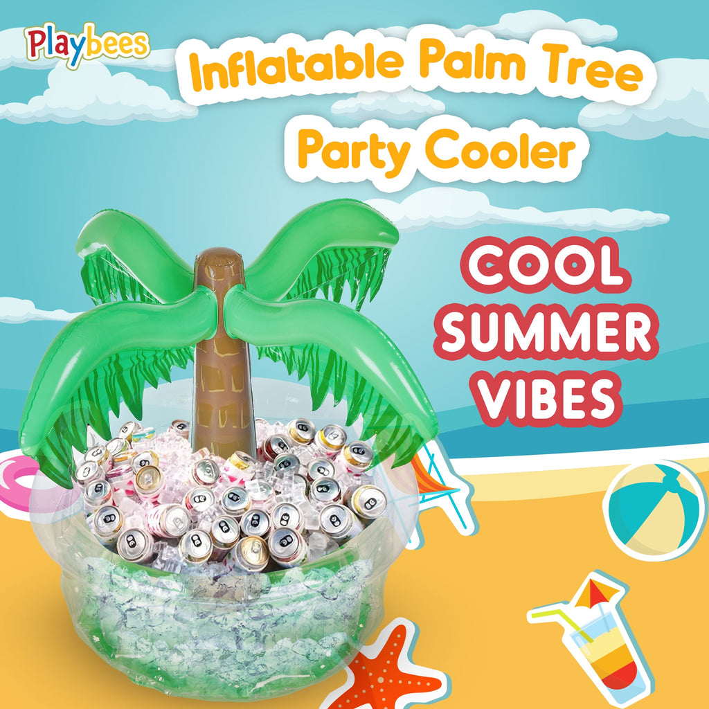 Inflatable Palm Tree Cooler 28" - Blow Up Palm Tree Party Cooler, Luau Hawaiian Beach Theme, Summer Swimming Pool Outdoor Party Decorations