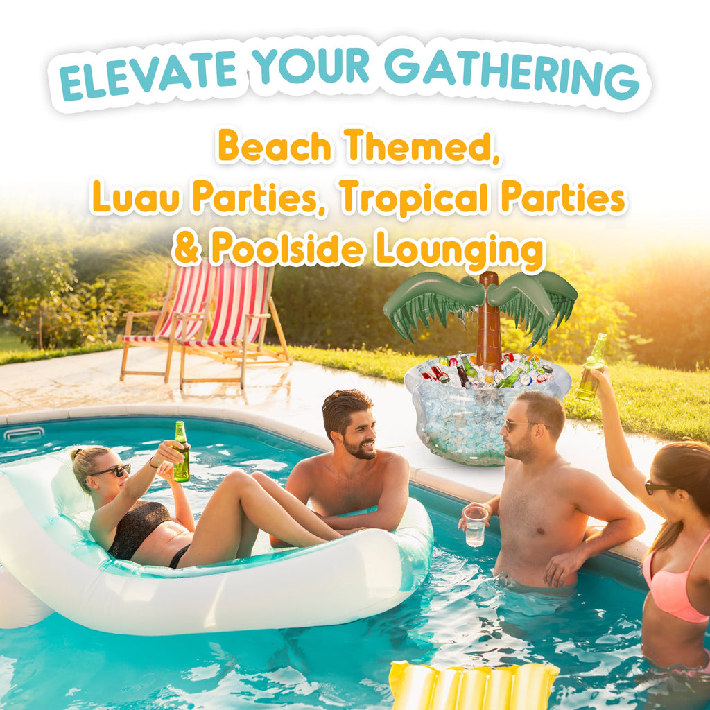 Inflatable Palm Tree Cooler 28" - Blow Up Palm Tree Party Cooler, Luau Hawaiian Beach Theme, Summer Swimming Pool Outdoor Party Decorations