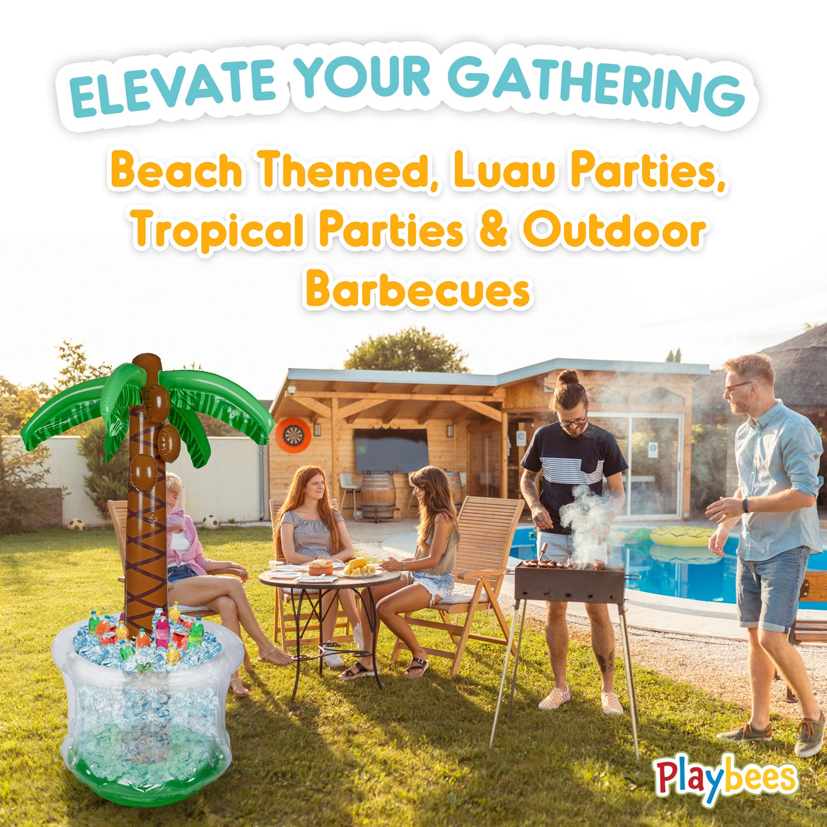 Inflatable Palm Tree Cooler 60" - Blow Up Palm Tree Party Cooler, Luau Hawaiian Beach Theme, Summer Swimming Pool Outdoor Party Decorations