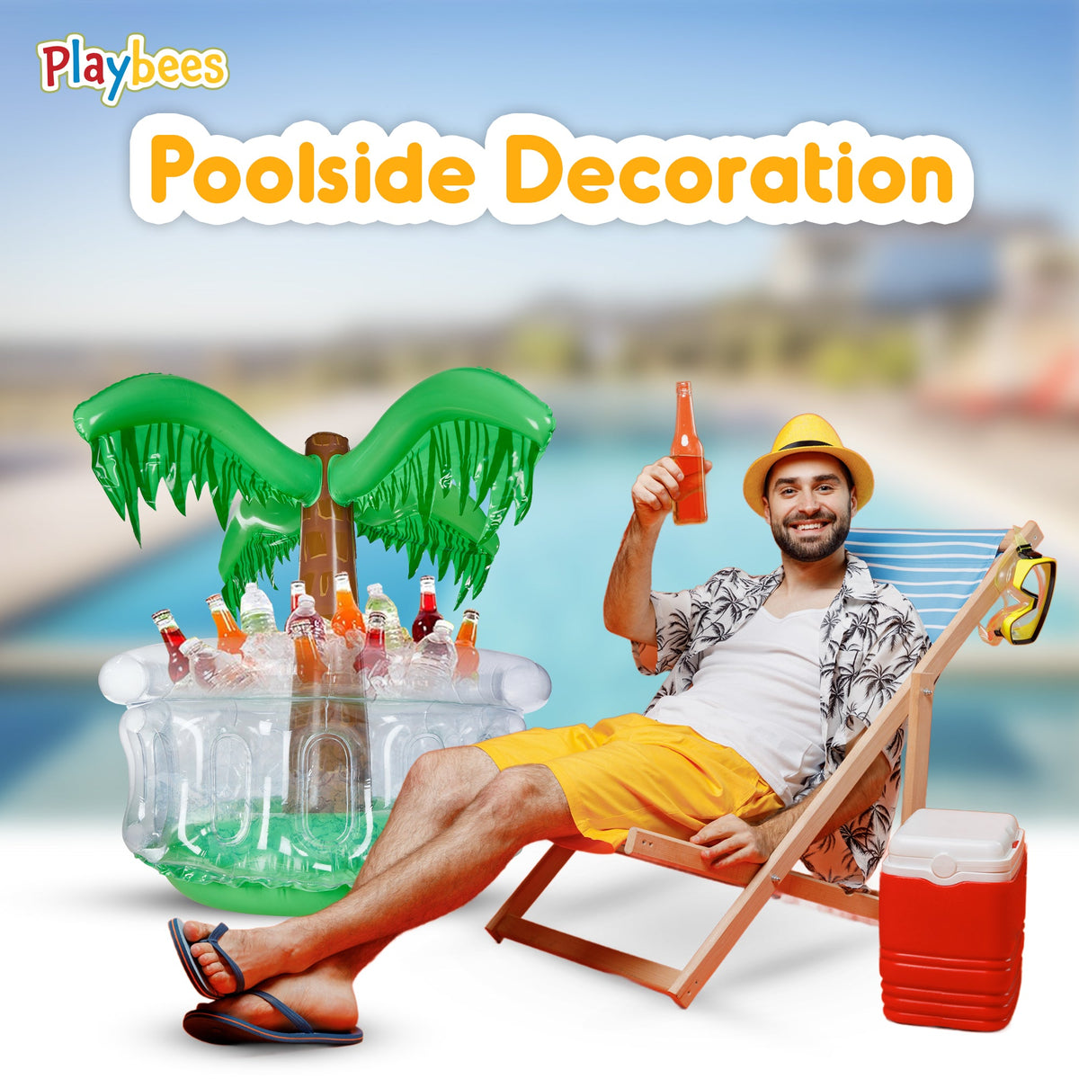 Inflatable Palm Tree Cooler 28" - Blow Up Palm Tree Party Cooler, Luau Hawaiian Beach Theme, Summer Swimming Pool Outdoor Party Decorations