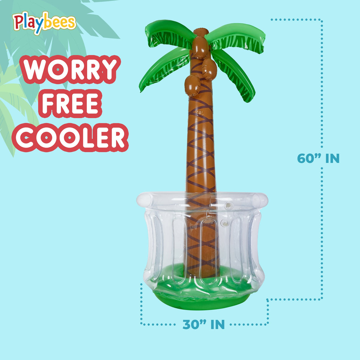 Inflatable Palm Tree Cooler 60" - 2 Pack Blow Up Palm Tree Party Cooler, Luau Hawaiian Tropical Beach Theme, Summer Swimming Pool Party Decorations - Outdoor Party Supplies - Kids Adults