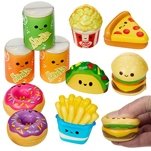 Mini Squish Fast Food Toys - 10 Pack - Assorted Designs Slow-Rise Stress Relief Toys for Kids, Mini Fidget Toys