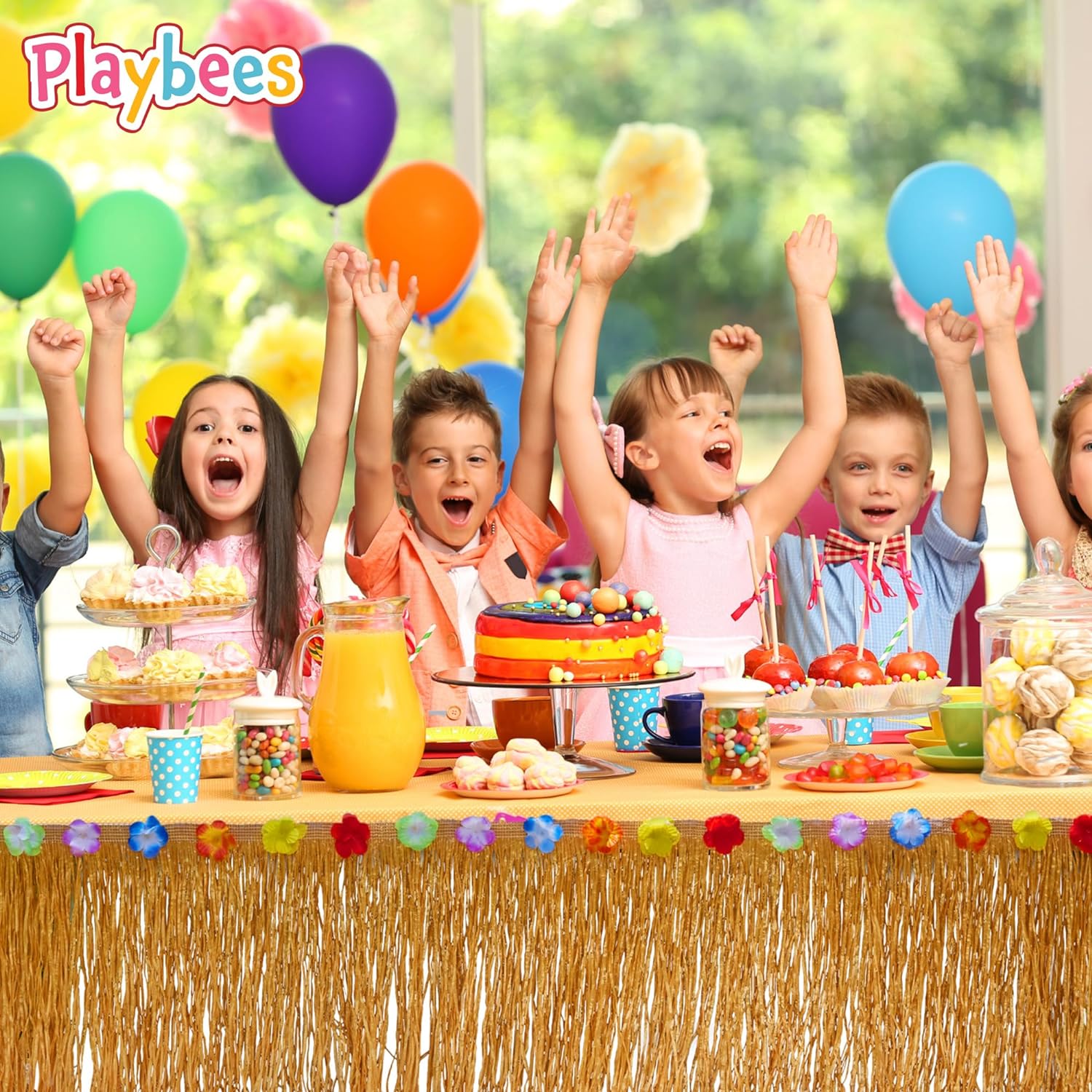 Hawaiian Luau Grass Table Skirt Set - 2 Pieces - 9 Feet x 29 Inches - Authentic Island Party Decorations