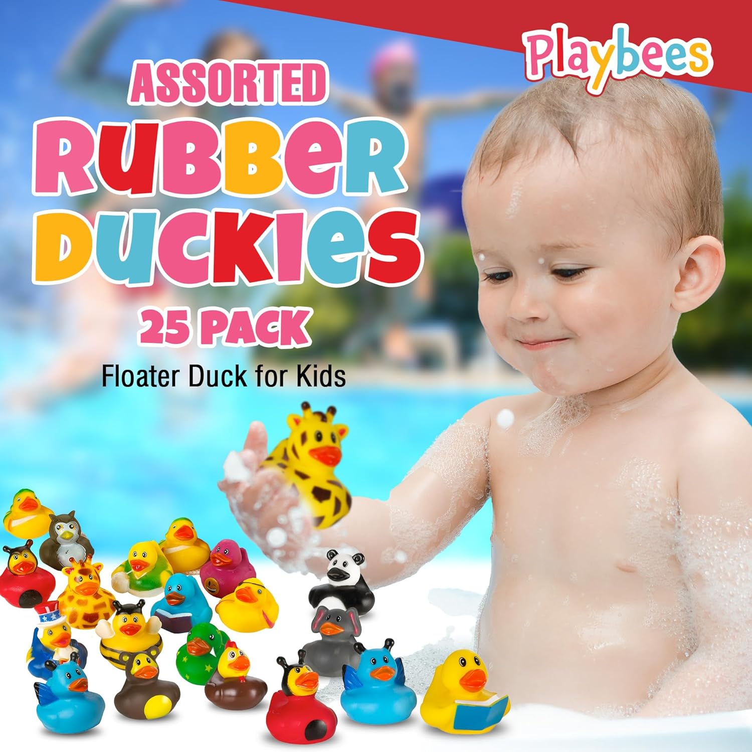 Assortment Rubber Duck Toy Duckies for Kids - 25 Pack- Perfect for Sensory Play, Stocking Stuffers, and More