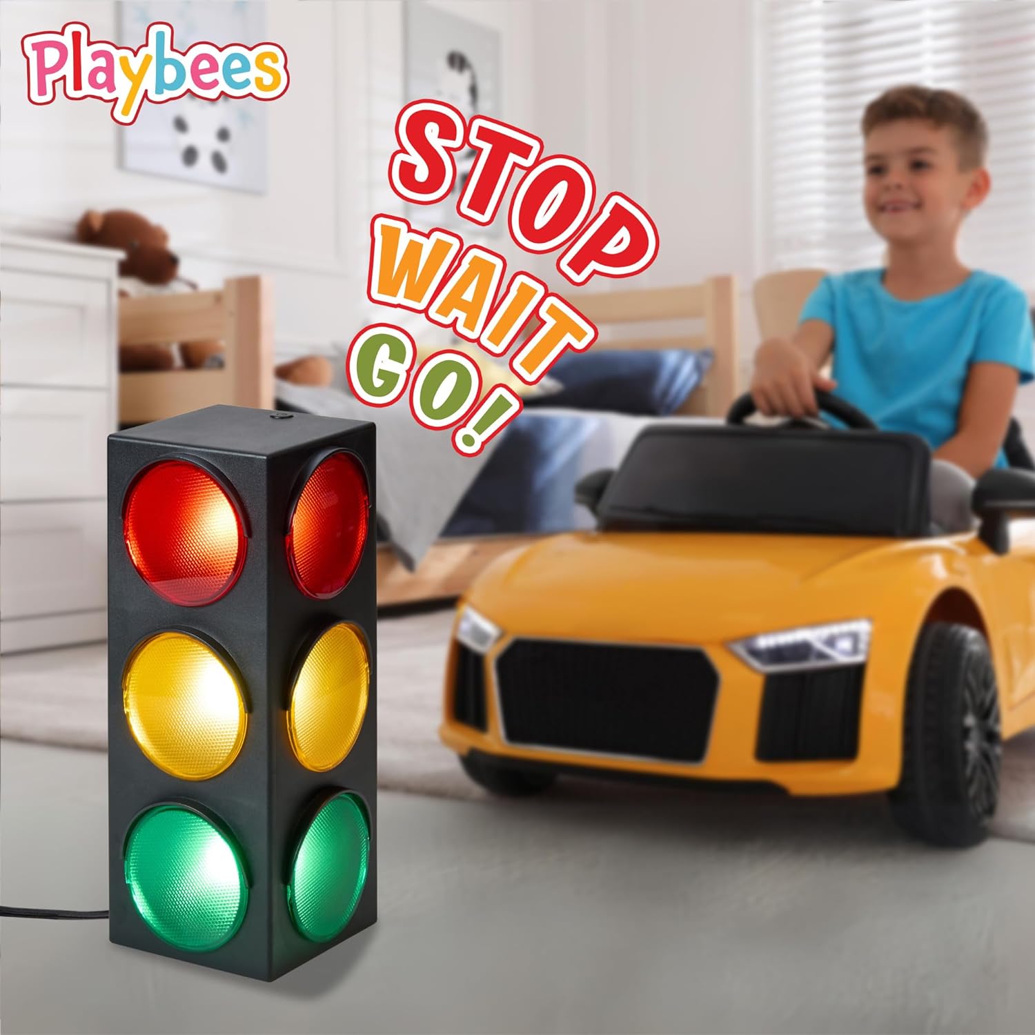 Traffic Light Lamp - Plug-In Blinking Bedside Lamp Simulates Traffic Stop Light - 12.25 Inch