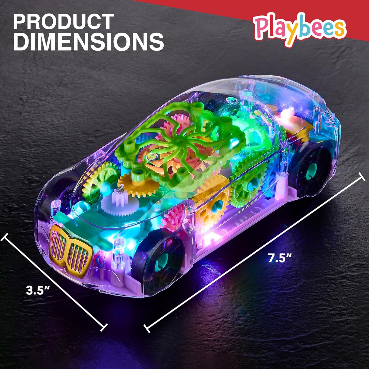 Light-Up Transparent Car Toy for Kids - 1 Pack - Bump and Go Colorful Moving Gears