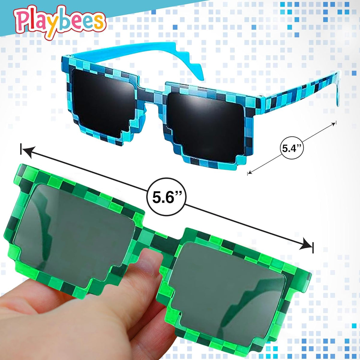 Pixel Sunglasses - 12 Pack - Robot Eye-wears - Pixelated Graphics Frames - UV Protected and Durable